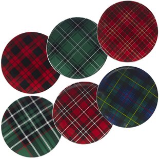 Certified International Christmas Plaid 6 Piece Dessert Plate Set