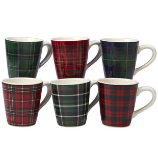 CERTIFIED INTERNATIONAL Christmas Plaid 6 Piece Coffee Mug Set