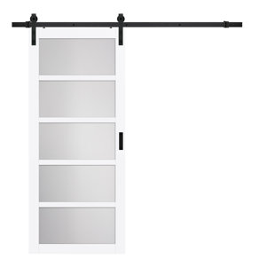 RENIN Continental 36'' x 84'' Solid + Manufactured Wood Glass Low-Gloss with Installation Hardware Kit Barn Door