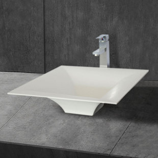 Decoraport 19.7'' White Stone Square Vessel Bathroom Sink