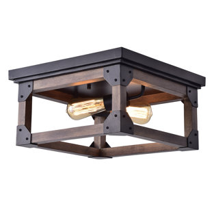 WILLISTON FORGE Jolian 2 - Light 14.6" Black Wood Industrial Square Flush Mount