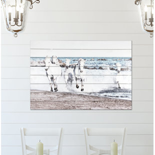 GALLERY 57 "Horses Running on the Beach" Photograph Print on Planked Wood Wall Art