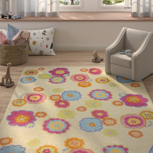 HARRIET BEE Claro Floral Handmade Tufted Cotton/Wool Beige Area Rug