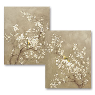 CHARLTON HOME® White Cherry Blossom I & II Neutral Crop Bird 2 Pieces by Danhui Nai Set