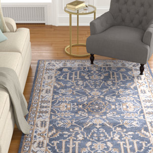 WORLD MENAGERIE Dewart Oriental Hand Knotted Wool Yale Blue/Ivory Area Rug