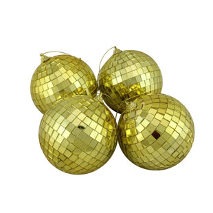 NORTHLIGHT SEASONAL 4ct Gold Mirrored Shiny Glass Christmas Ball Ornaments 4" (100mm) (Set of 4)