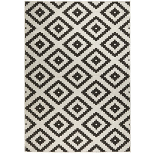 NORTHRUGS Malta - Indoor & outdoor rug, flat weave, living room, balcony, terrace, geo pattern - black cream