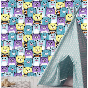 HARRIET BEE Rummond Removable Nursery Cute Cats Colorful 8.33' L x 25" W Peel and Stick Wallpaper Roll