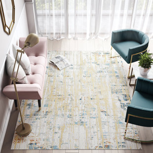 COSMOLIVING BY COSMOPOLITAN Amelie Geometric Ivory/Yellow Area Rug