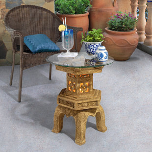 DESIGN TOSCANO Pagoda Glass Top End Table