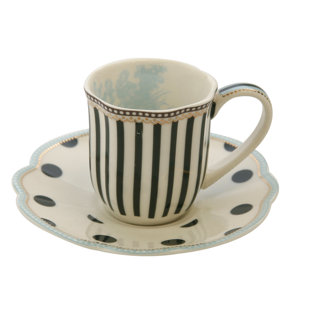 GRACE'S TEA WARE Stripe Mini Dot Toile Espresso Cup and Saucer (Set of 4)
