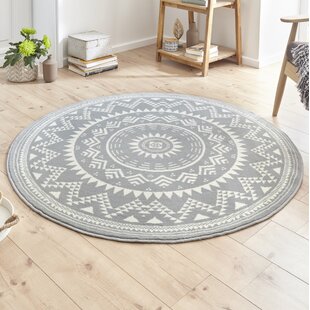 HANSE HOME Teppich Valencia Rund - Runder Mandala-Teppich für Esszimmer, Wohnzimmer, Flur - Grau Creme