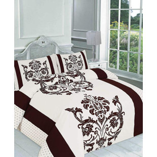 MARLOW HOME CO. Hiroko Cotton Blend, Polyester Damask Duvet Cover Set with Pillowcases