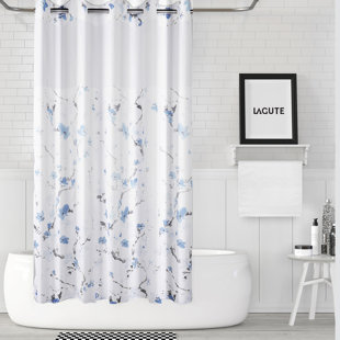 RED BARREL STUDIO® Lagute SnapHook Hook Free Shower Curtain with Snap-in Liner & See Through Top Window