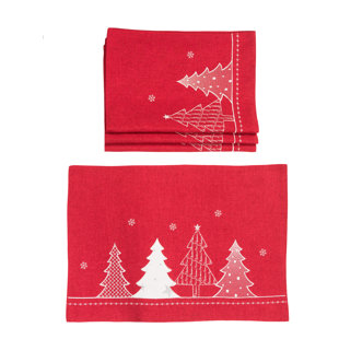 XIA HOME FASHIONS Lovely Christmas Tree Embroidered 14" Placemat (Set of 4)