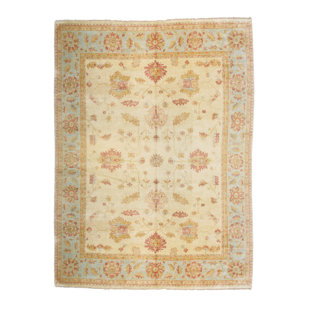 PASARGAD Oushak Handmade Hand-Knotted Wool Ivory / L. Blue Rug