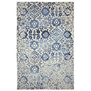 COMPANYC Batik Floral Handmade Tufted Wool Navy/Beige Area Rug