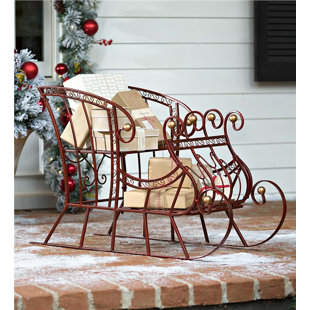 PLOW & HEARTH Metal Holiday Sleigh Figurine