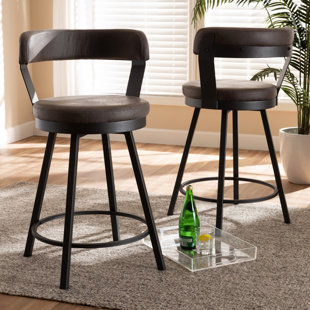 WILLISTON FORGE Flint Swivel Upholstered Counter Stool with Metal Frame (Set of 2)