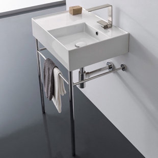 Scarabeo By Nameeks White Ceramic Rectangular Console Bathroom Sink with Overflow