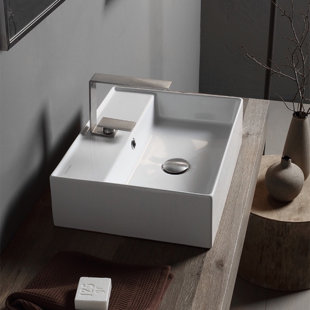 SCARABEO BY NAMEEKS White Ceramic Rectangular Vessel Bathroom Sink with Overflow