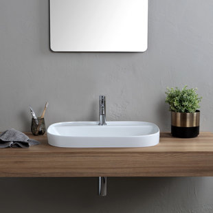 SCARABEO BY NAMEEKS White Ceramic Oval Drop-in Bathroom Sink