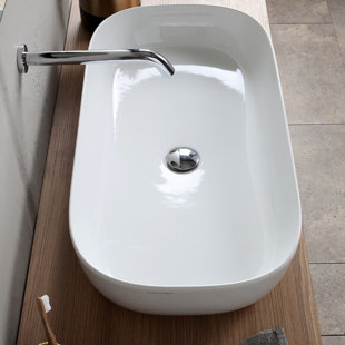 Scarabeo By Nameeks 15.4'' Glossy White Ceramic Oval Vessel Bathroom Sink with Overflow