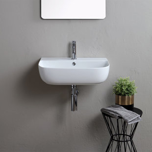 Scarabeo By Nameeks 16.6'' Glossy White Ceramic Rectangular Vessel, Wall Mount Bathroom Sink with Overflow