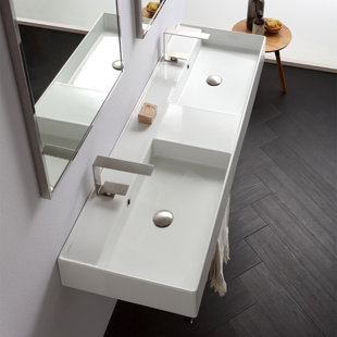 Scarabeo By Nameeks 18'' White Ceramic Rectangular Wall Mount Bathroom Sink with Overflow