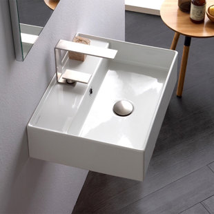 SCARABEO BY NAMEEKS White Ceramic Rectangular Vessel Bathroom Sink with Overflow