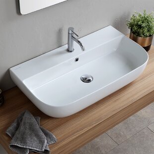 SCARABEO BY NAMEEKS White Ceramic Rectangular Vessel Bathroom Sink with Overflow