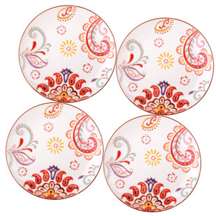 GRACE'S TEA WARE Dutch Wax 8" Salad Plate Set Paisley Floral Set (Set of 4)