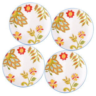 GRACE'S TEA WARE Dutch Wax 8" Salad Plate Set Cashew Floral Set (Set of 4)