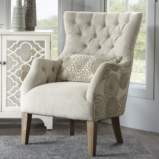 ALCOTT HILL® Pippin Button Tufted Wide Accent Chair with Pillow
