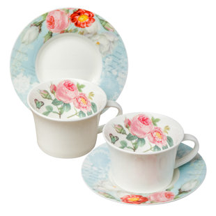 GRACE'S TEA WARE Liz Bone China Teacup and Saucer (Set of 2)
