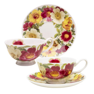 GRACE'S TEA WARE Spicy Poppy Bone China Teacup and Saucer