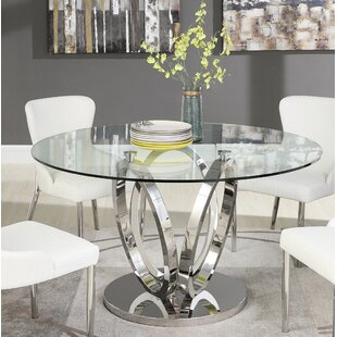 ORREN ELLIS Wilder Round Glass Top Metal Base Dining Table