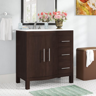 WINSTON PORTER Santo 36'' Free Standing Single Bathroom Vanity with Marble Top