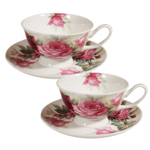 GRACE'S TEA WARE Splash Rose Bone China Teacup and Saucer
