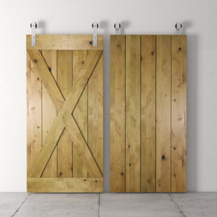 URBAN WOODCRAFT 40'' x 83'' Solid Wood Paneled with Installation Hardware Kit Barn Door