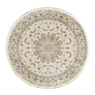 BOKARA RUG CO., INC. Hand-Knotted High-Quality Ivory and Ivory Round Area Rug