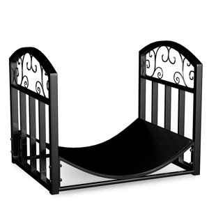 FLEUR DE LIS LIVING Haiden Firewood Rack Holder with Decorative Scroll Design - Outdoor and Indoor Metal Log Storage Bin for Fireplace, Firepit, and Wood Stove