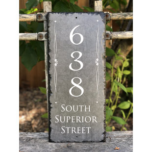 Sassy Squirrel Ink Personalized Slate Stone Address Plaque Decor House Number Line Border Vertical