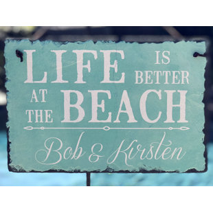 Sassy Squirrel Ink Personalized Slate Stone Address Plaque Home Décor Life is Better at the Beach