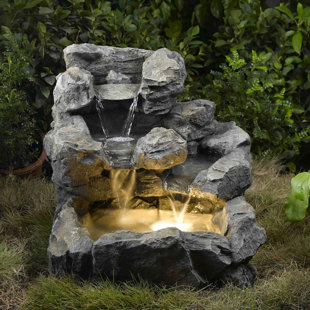 MILLWOOD PINES Osteen Hand Crafted Weather Resistant Floor Fountain with Light