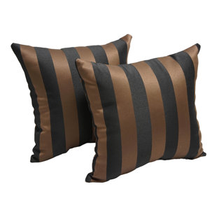 BLAZING NEEDLES Striped Indoor/Outdoor Reversible Throw Pillow (Set of 2)