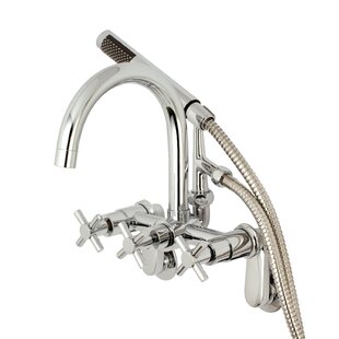 KINGSTON BRASS Concord Triple Handle Wall Mounted Clawfoot Tub Faucet with Diverter and Handshower