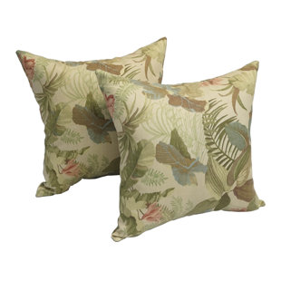 BLAZING NEEDLES Floral Indoor/Outdoor Reversible Throw Pillow (Set of 2)