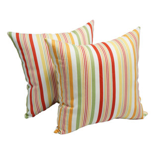 BLAZING NEEDLES Striped Indoor/Outdoor Reversible Throw Pillow (Set of 2)