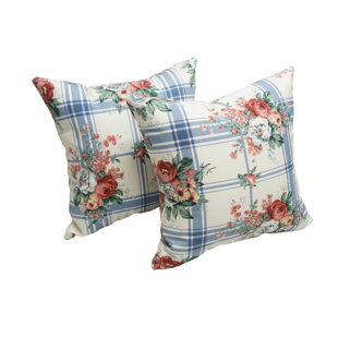 BLAZING NEEDLES Floral Indoor/Outdoor Reversible Throw Pillow (Set of 2)